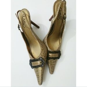 Carlos Santana Leather Snakeskin Slingback Pump